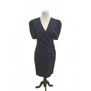 Black Halo Bali Faux Wrap Dress Navy Size 10 Classic Business Timeless
